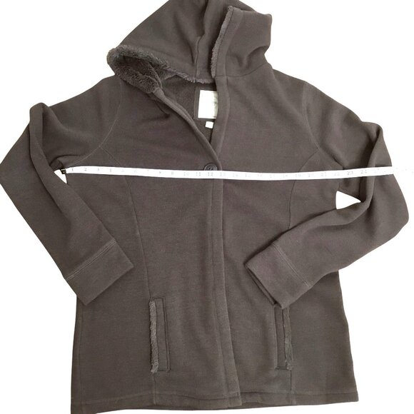 Merona Womens Hooded Brown Fleece Lined Jacket Button Closure Front Pocket Sz L - Picture 7 of 9